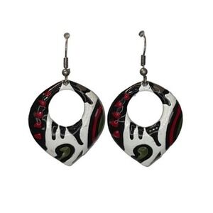 Vintage Y2K Hand Painted Enamel Abstract Print Earrings Red White Green Black Me